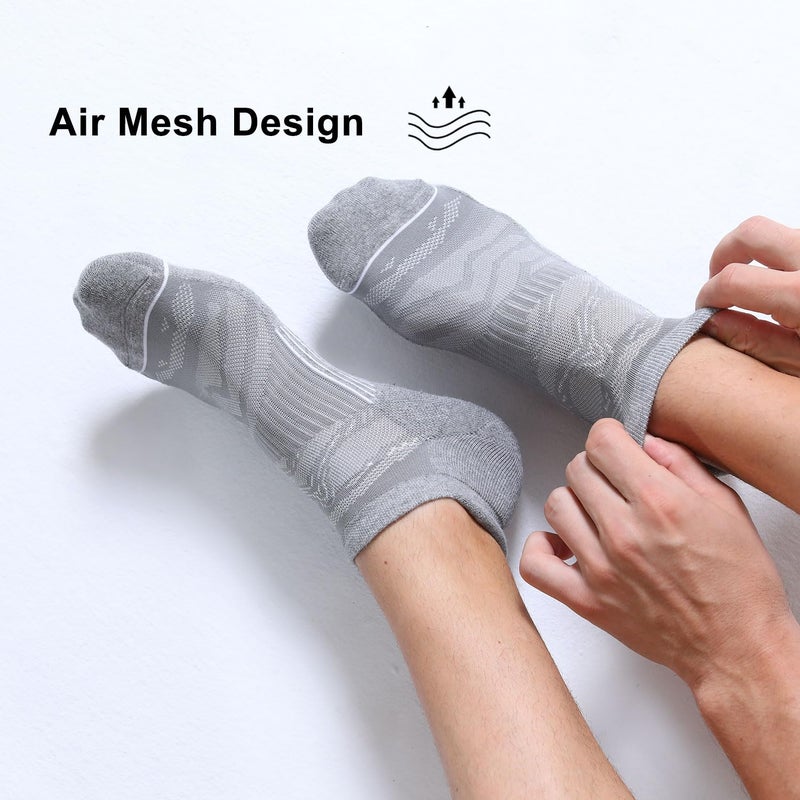 FITRELL 6 Pack Men's Ankle Running Socks Low Cut Cushioned Athletic Sports Tab Gift for Men, Shoe Size 12-15, Light Gray+White - Image 3